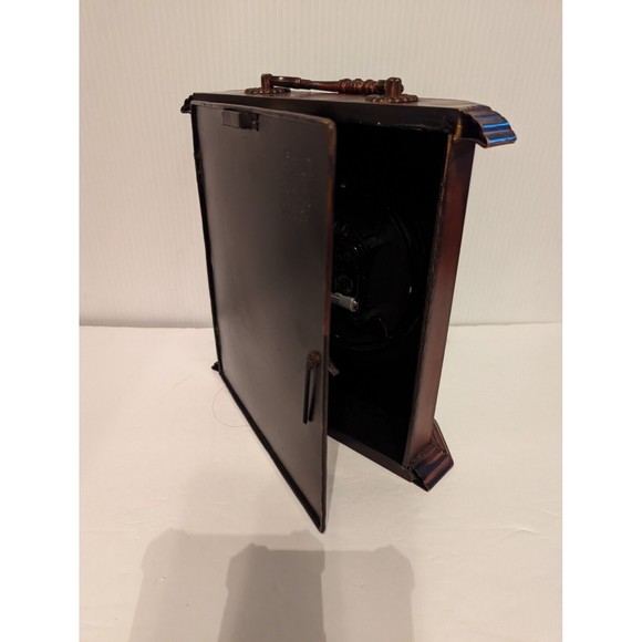 All Metal Handle Mantel Clock Safari  Wood design Back Secret Compartment Door - Picture 3 of 12